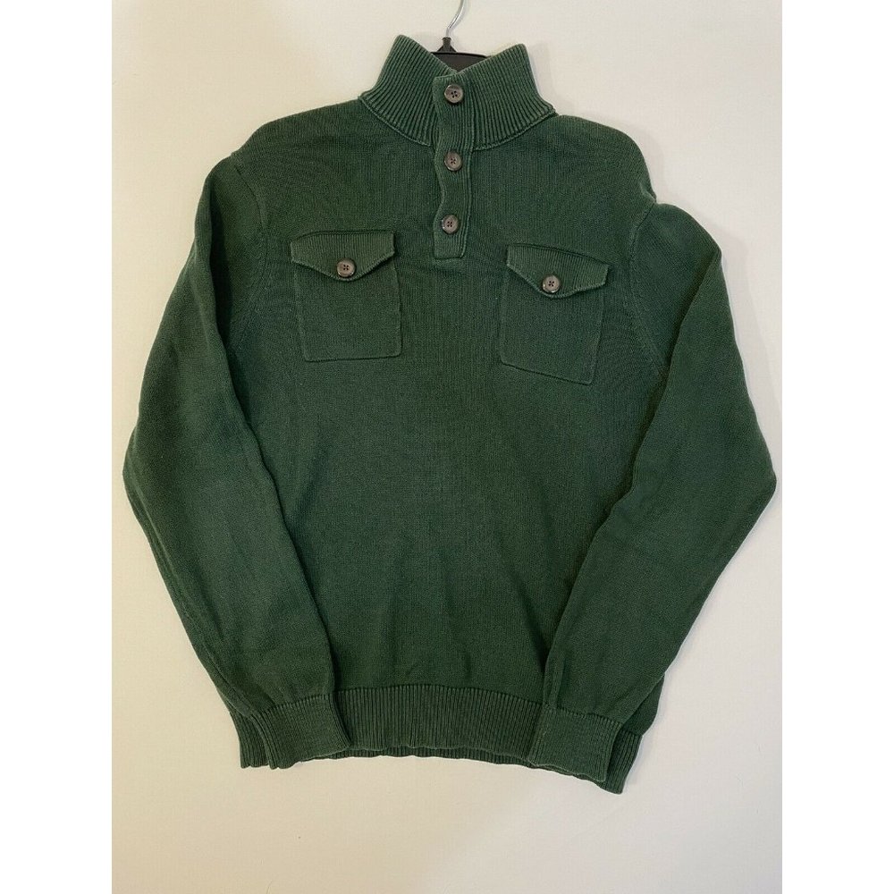 Banana Republic Cotton Men L Green 1/4 Button Sweatshirt With Pockets